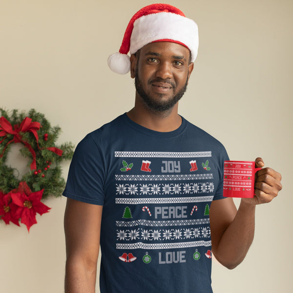 65 MCMLXV Unisex Peace Love Joy Christmas Sweater Design Graphic T-Shirt - 65mcmlxv
