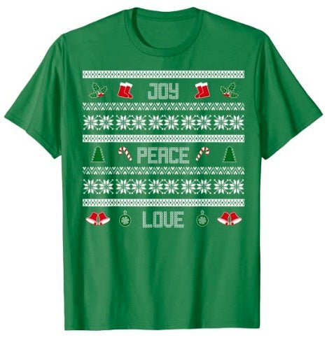 65 MCMLXV Unisex Peace Love Joy Christmas Sweater Design Graphic T-Shirt - 65mcmlxv
