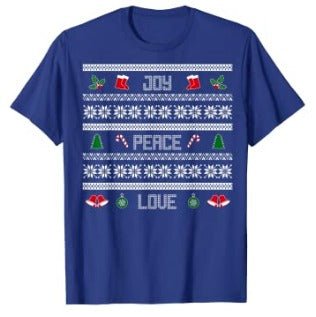65 MCMLXV Unisex Peace Love Joy Christmas Sweater Design Graphic T-Shirt - 65mcmlxv