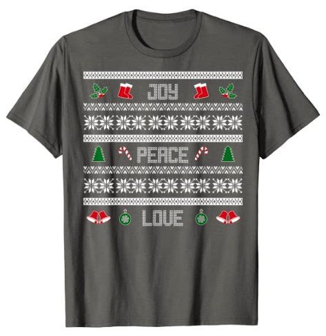 65 MCMLXV Unisex Peace Love Joy Christmas Sweater Design Graphic T-Shirt - 65mcmlxv