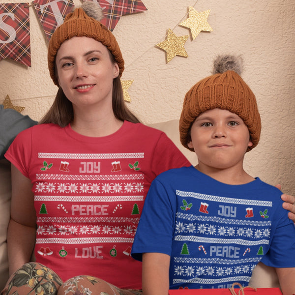 65 MCMLXV Unisex Peace Love Joy Christmas Sweater Design Graphic T-Shirt - 65mcmlxv