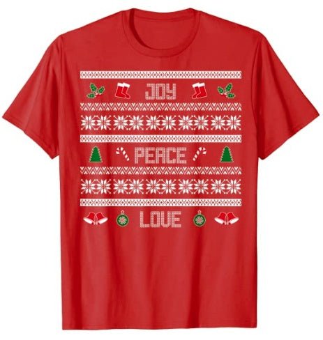 65 MCMLXV Unisex Peace Love Joy Christmas Sweater Design Graphic T-Shirt - 65mcmlxv