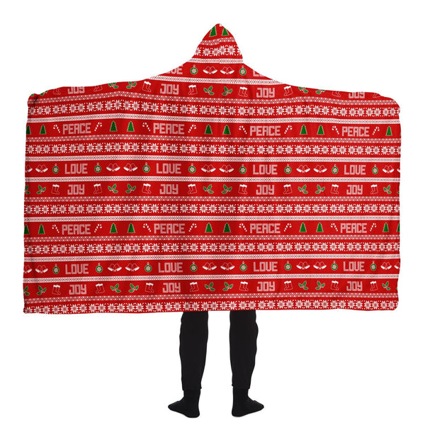 65 MCMLXV Unisex Peace Love Joy Red Christmas Print Hooded Blanket - 65mcmlxv