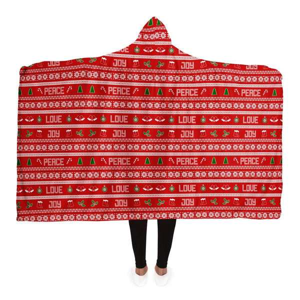 65 MCMLXV Unisex Peace Love Joy Red Christmas Print Hooded Blanket - 65mcmlxv