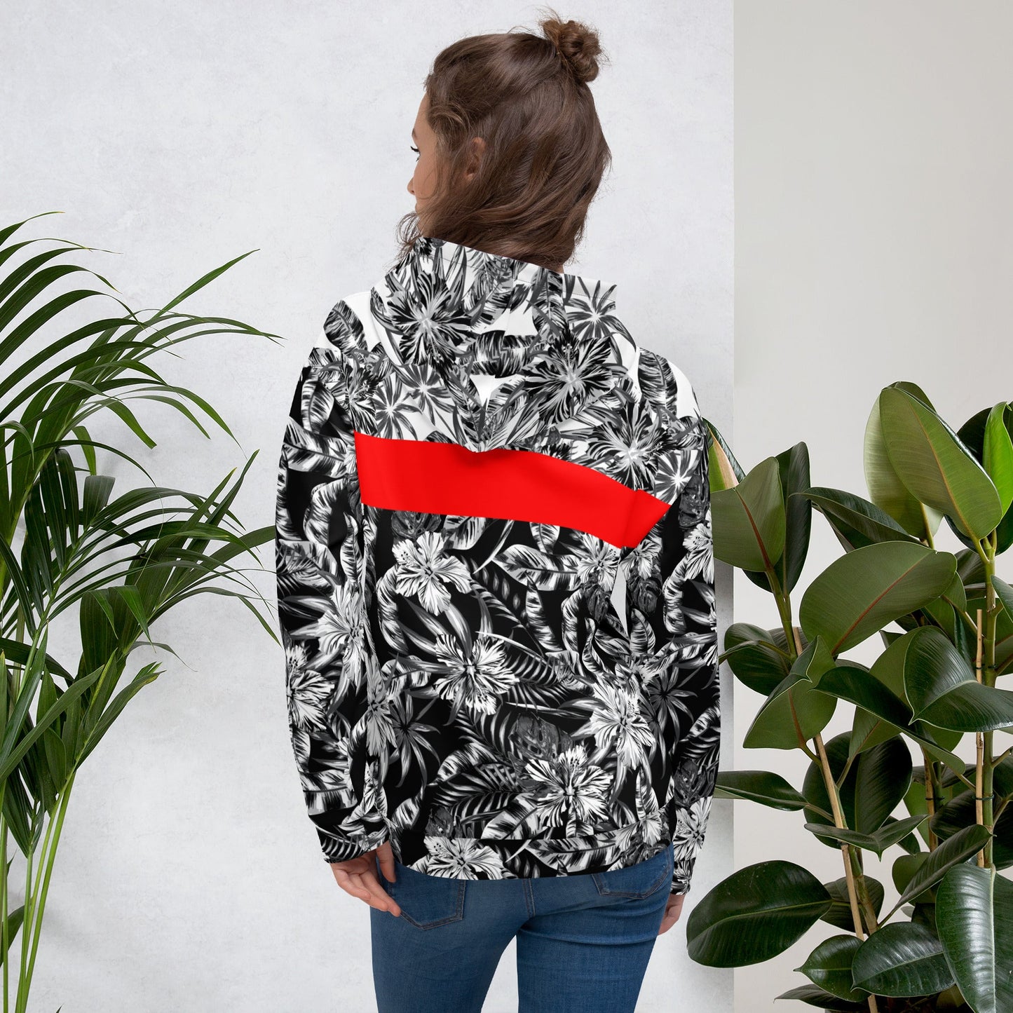 65 MCMLXV Unisex Positive/Negative Tropical Floral Print Fleece Hoodie - 65mcmlxv