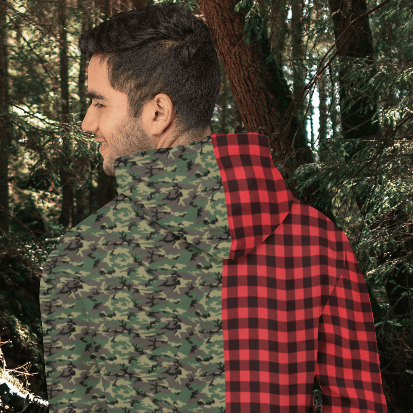 65 MCMLXV Unisex Red Buffalo Plaid and Camo Print Hoodie - 65mcmlxv