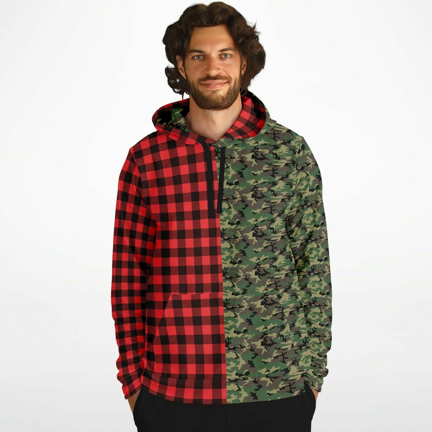 65 MCMLXV Unisex Red Buffalo Plaid and Camo Print Hoodie - 65mcmlxv