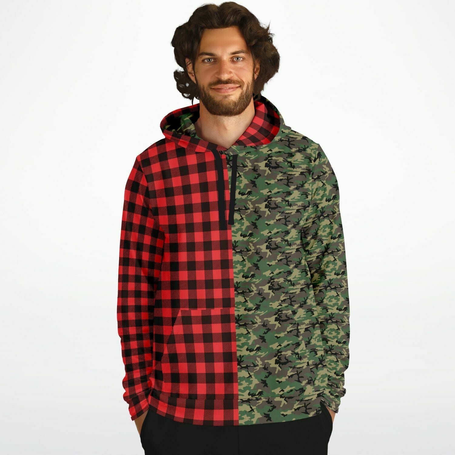 65 MCMLXV Unisex Red Buffalo Plaid and Camo Print Hoodie - 65mcmlxv