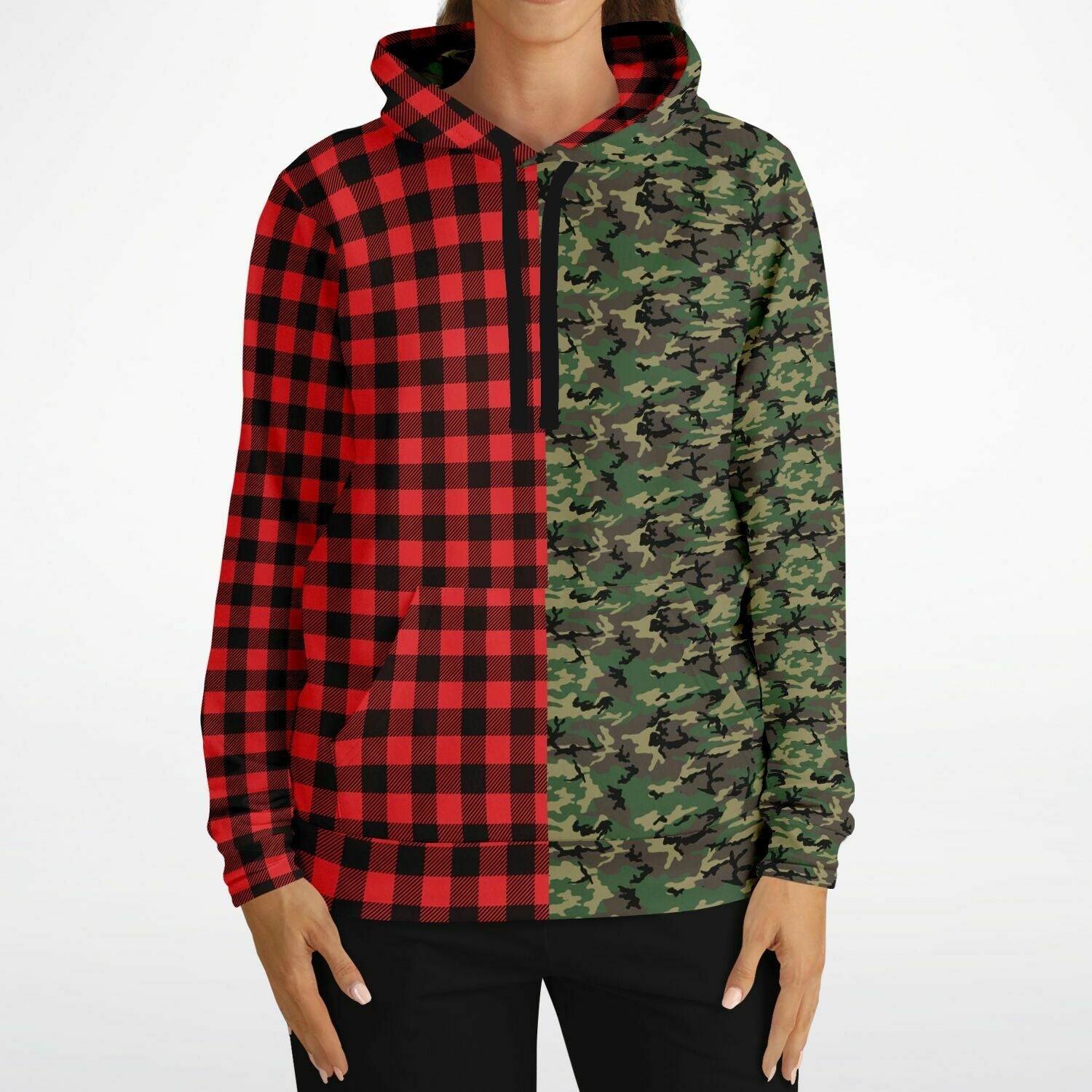 65 MCMLXV Unisex Red Buffalo Plaid and Camo Print Hoodie - 65mcmlxv