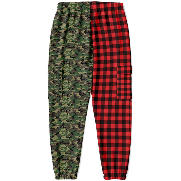 65 MCMLXV Unisex Red Buffalo Plaid and Camouflage Print Cargo Sweatpants - 65mcmlxv