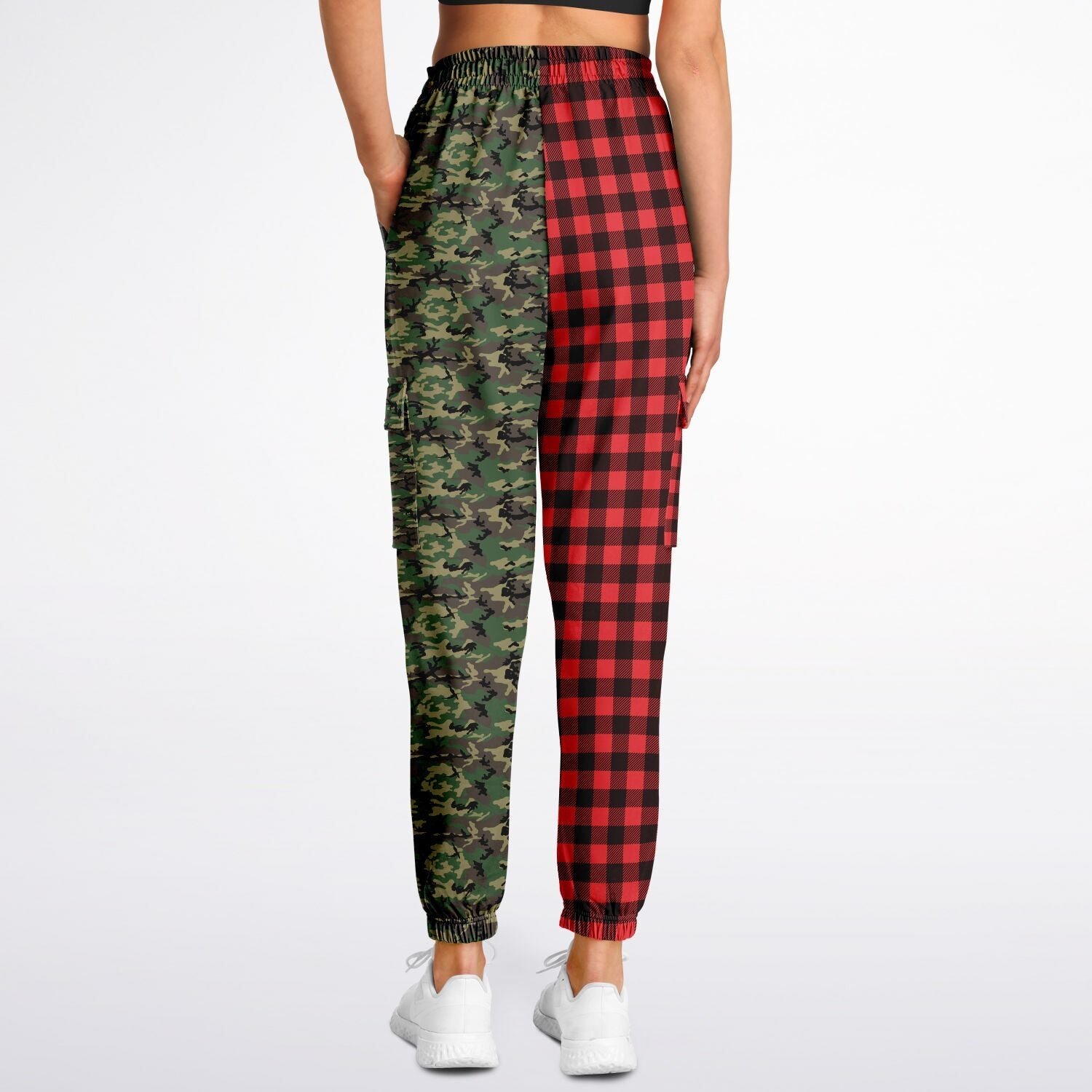 65 MCMLXV Unisex Red Buffalo Plaid and Camouflage Print Cargo Sweatpants - 65mcmlxv