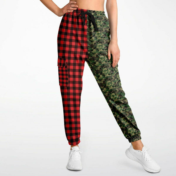 65 MCMLXV Unisex Red Buffalo Plaid and Camouflage Print Cargo Sweatpants - 65mcmlxv