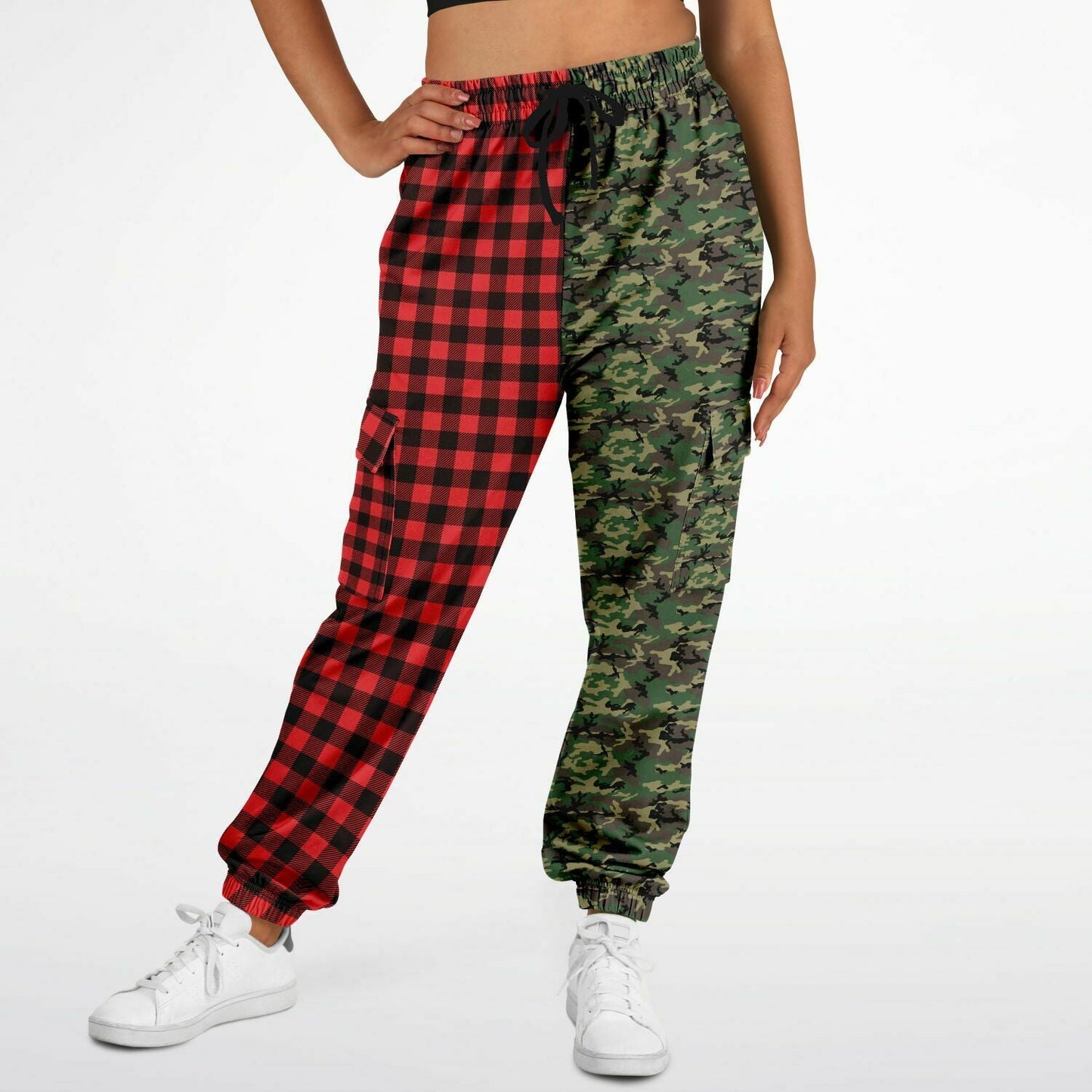 65 MCMLXV Unisex Red Buffalo Plaid and Camouflage Print Cargo Sweatpants - 65mcmlxv