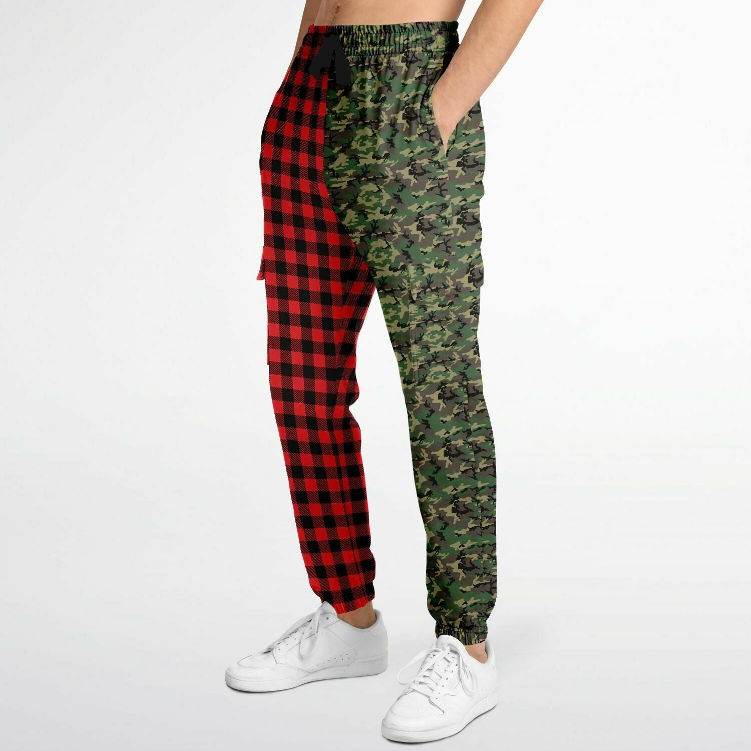 65 MCMLXV Unisex Red Buffalo Plaid and Camouflage Print Cargo Sweatpants - 65mcmlxv