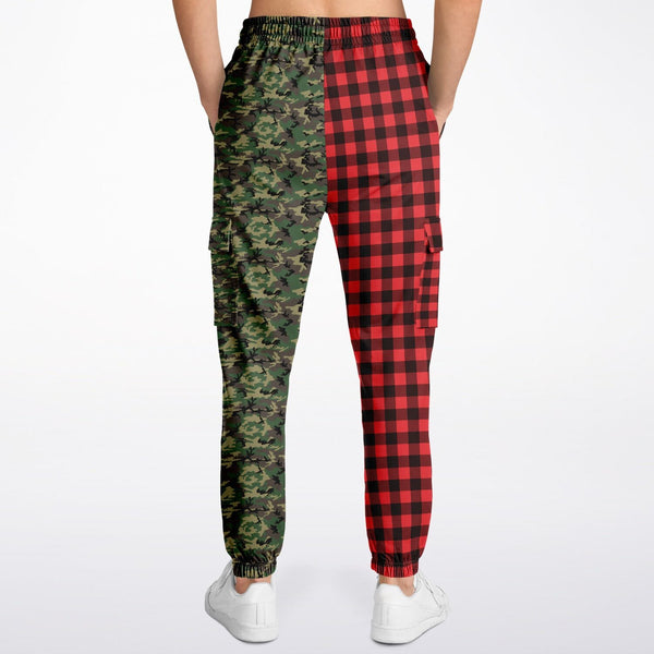 65 MCMLXV Unisex Red Buffalo Plaid and Camouflage Print Cargo Sweatpants - 65mcmlxv