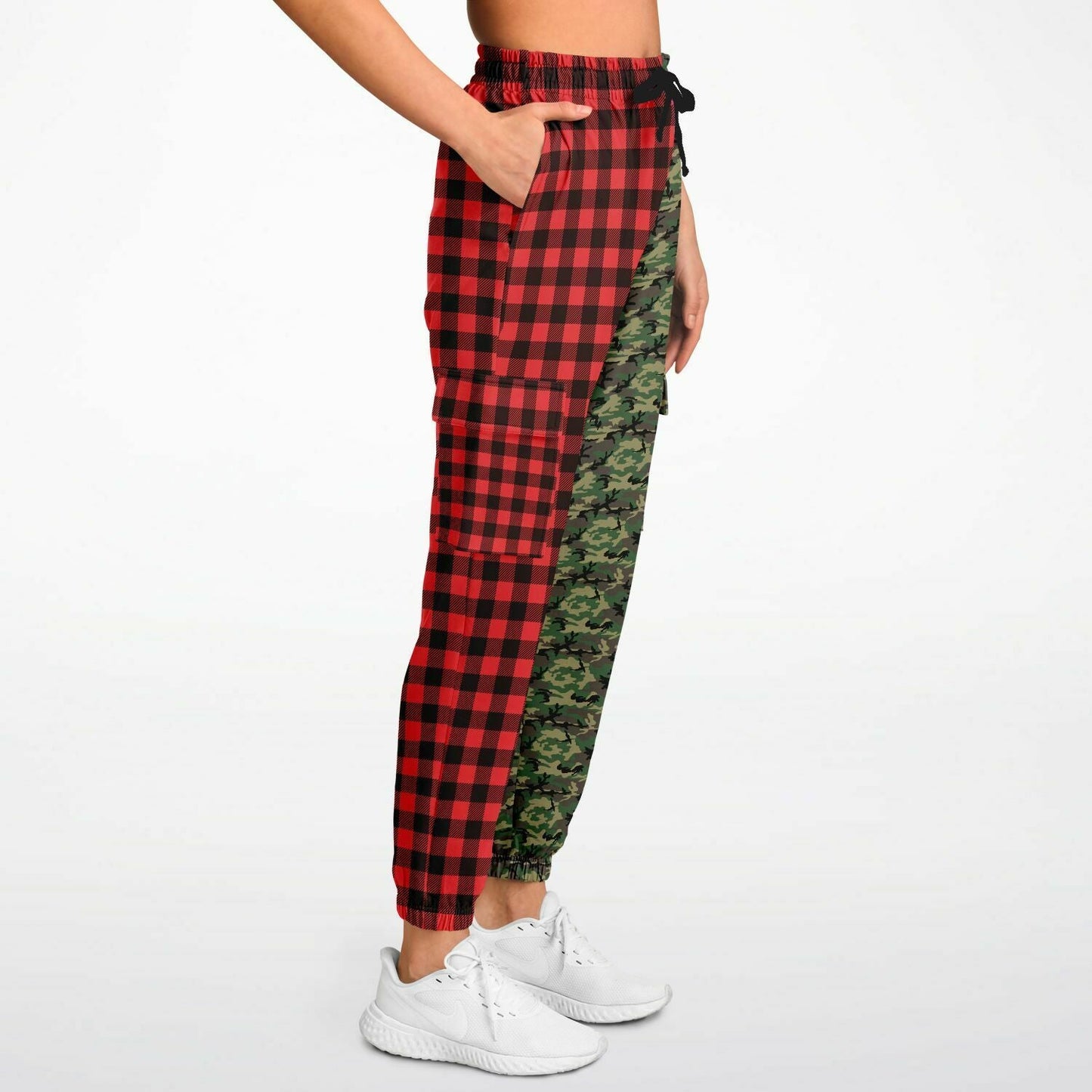 65 MCMLXV Unisex Red Buffalo Plaid and Camouflage Print Cargo Sweatpants - 65mcmlxv
