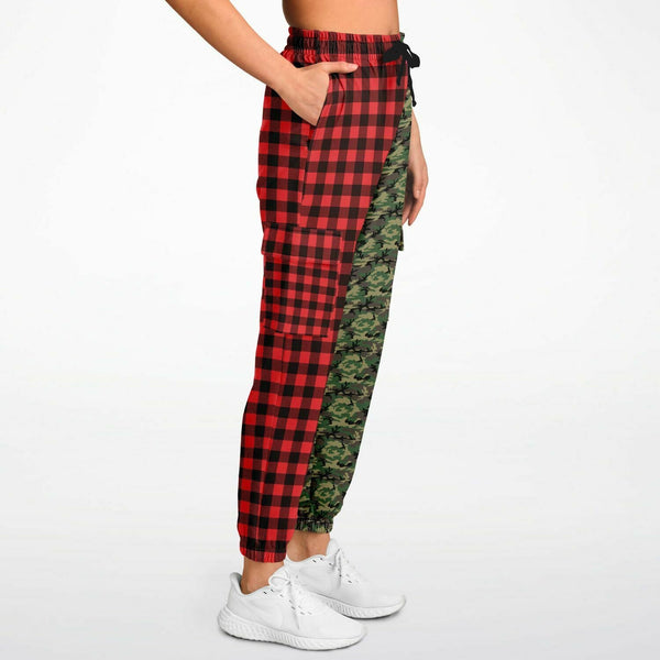 65 MCMLXV Unisex Red Buffalo Plaid and Camouflage Print Cargo Sweatpants - 65mcmlxv