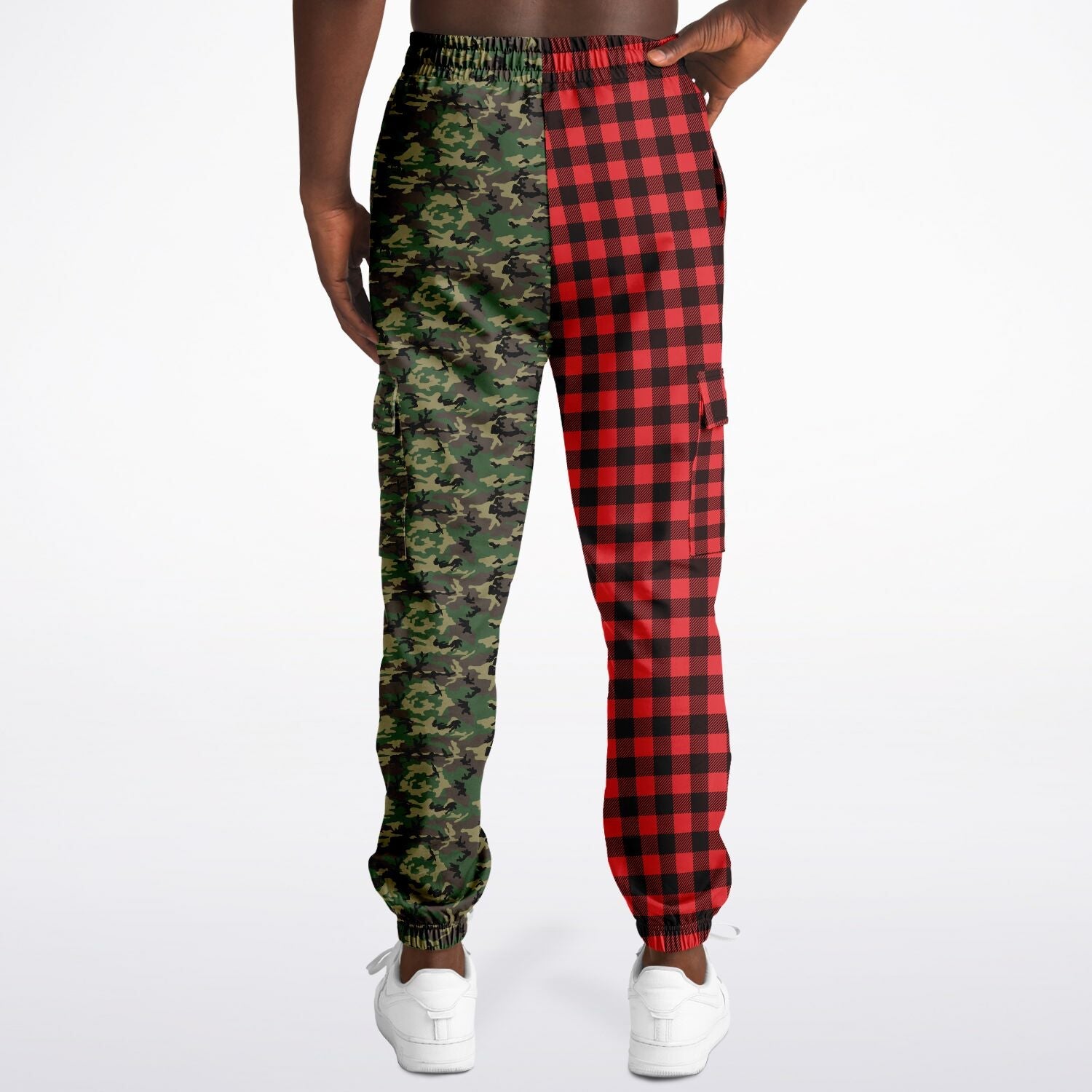 65 MCMLXV Unisex Red Buffalo Plaid and Camouflage Print Cargo Sweatpants - 65mcmlxv