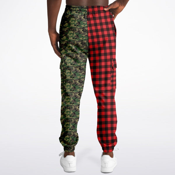 65 MCMLXV Unisex Red Buffalo Plaid and Camouflage Print Cargo Sweatpants - 65mcmlxv