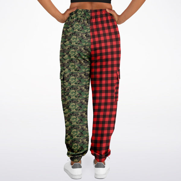 65 MCMLXV Unisex Red Buffalo Plaid and Camouflage Print Cargo Sweatpants - 65mcmlxv