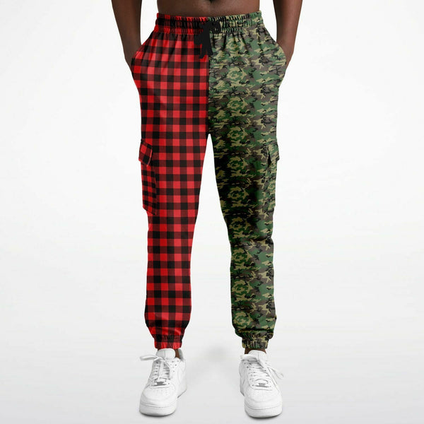 65 MCMLXV Unisex Red Buffalo Plaid and Camouflage Print Cargo Sweatpants - 65mcmlxv