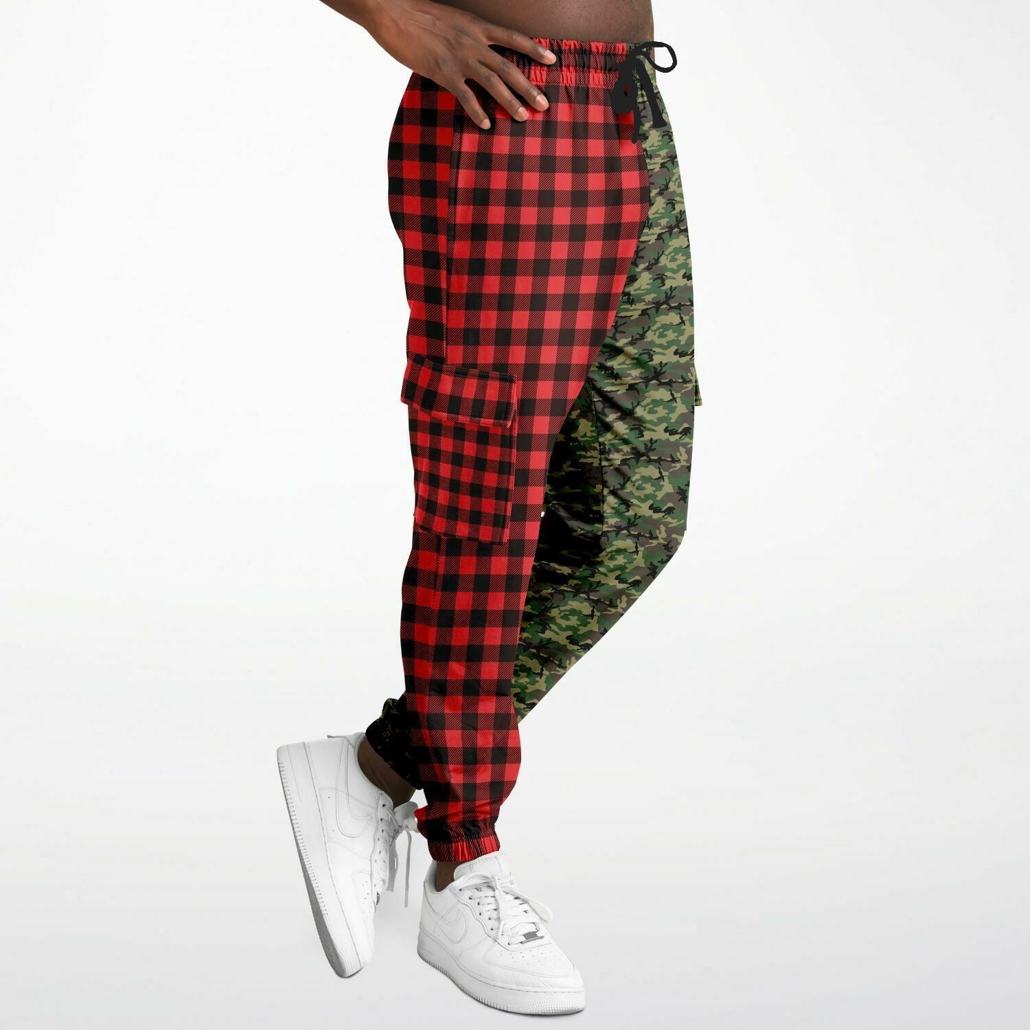 65 MCMLXV Unisex Red Buffalo Plaid and Camouflage Print Cargo Sweatpants - 65mcmlxv