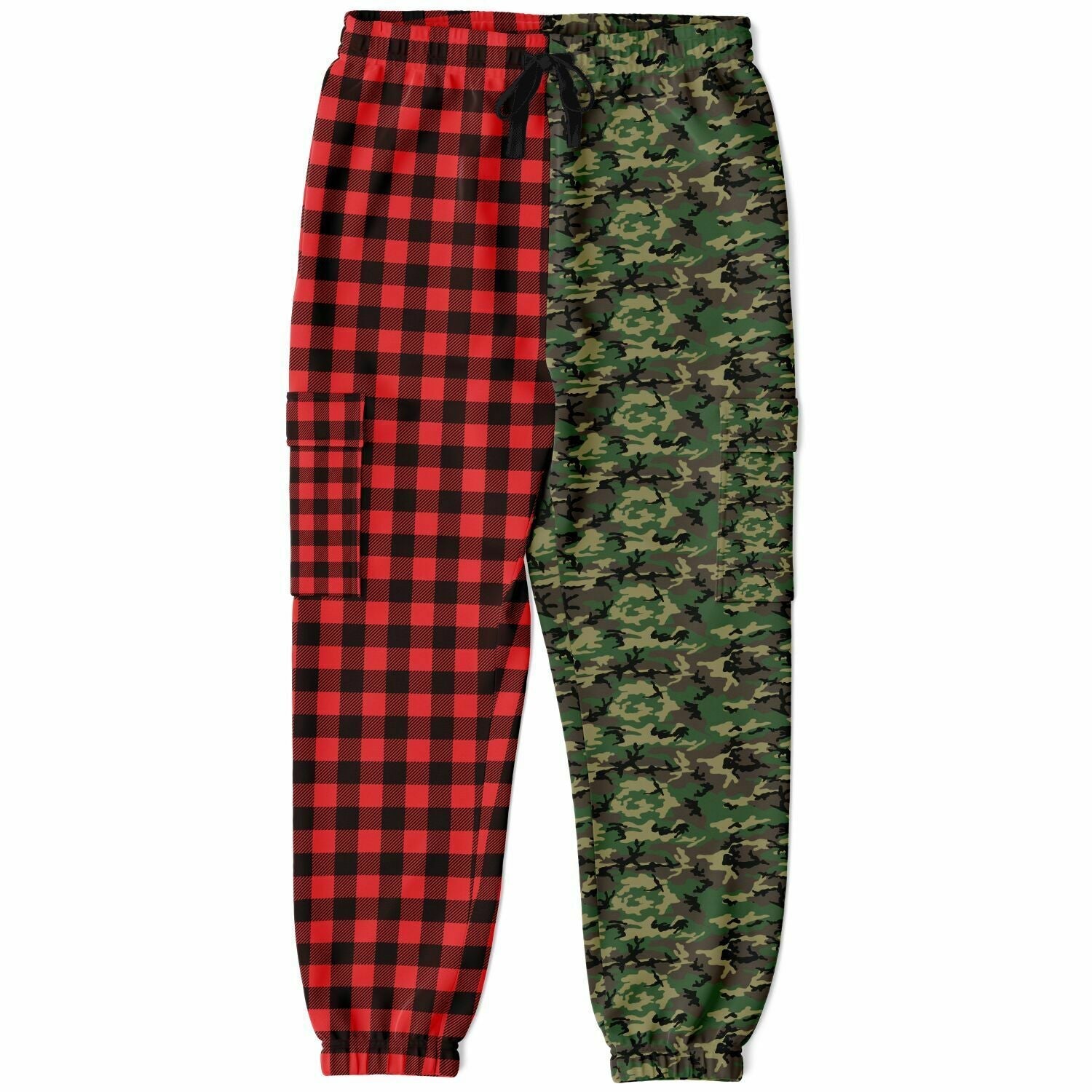 65 MCMLXV Unisex Red Buffalo Plaid and Camouflage Print Cargo Sweatpants - 65mcmlxv