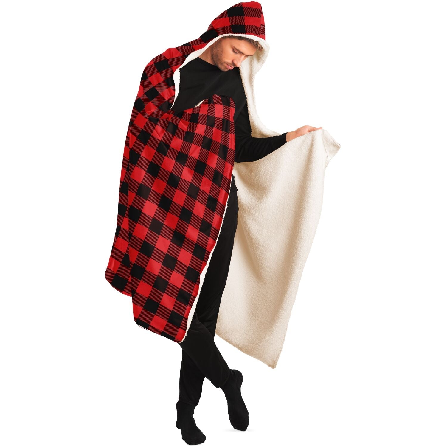 65 MCMLXV Unisex Red Buffalo Plaid Print Hooded Blanket - 65mcmlxv