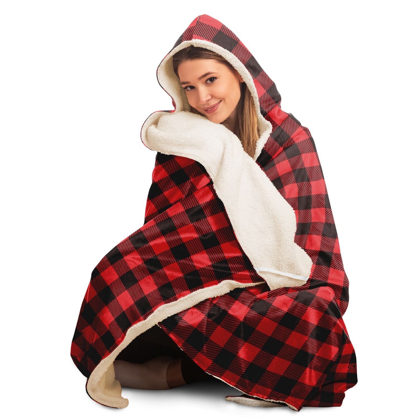 65 MCMLXV Unisex Red Buffalo Plaid Print Hooded Blanket - 65mcmlxv