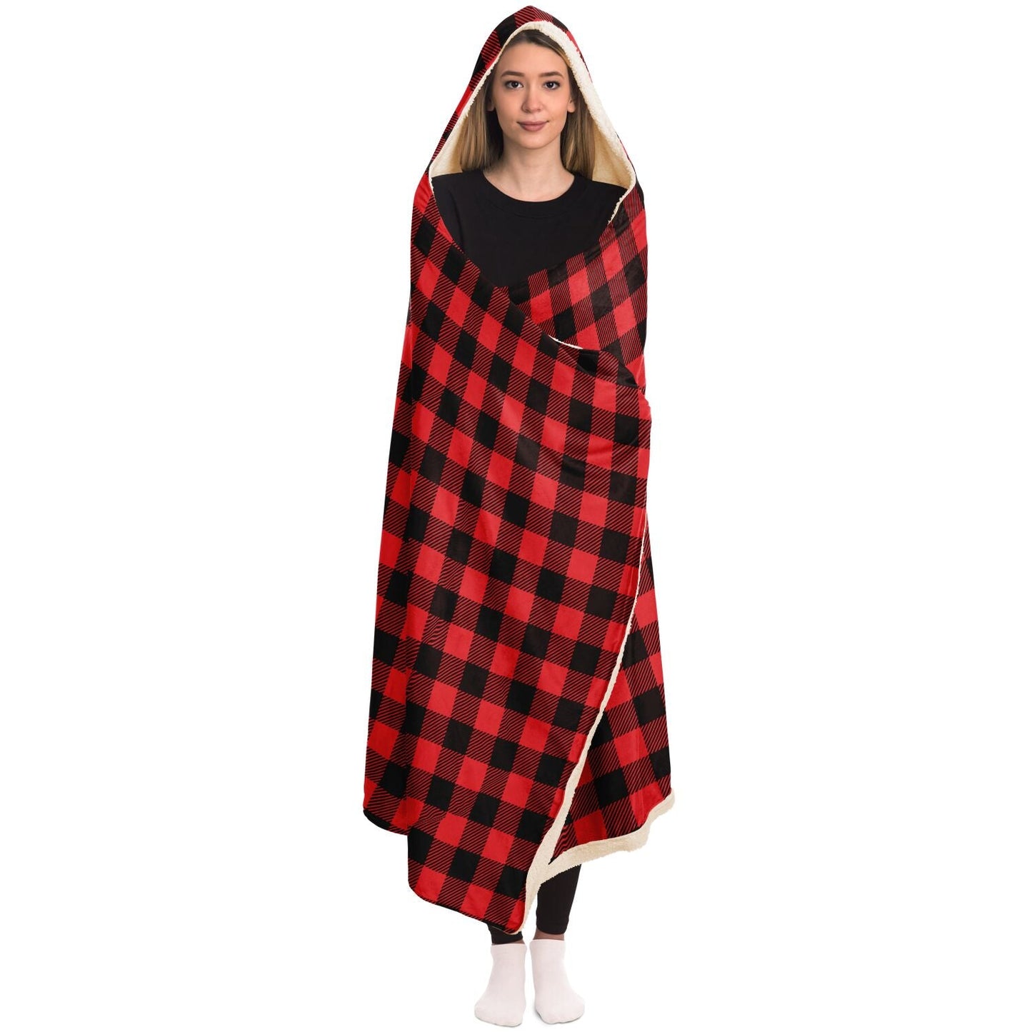 65 MCMLXV Unisex Red Buffalo Plaid Print Hooded Blanket - 65mcmlxv