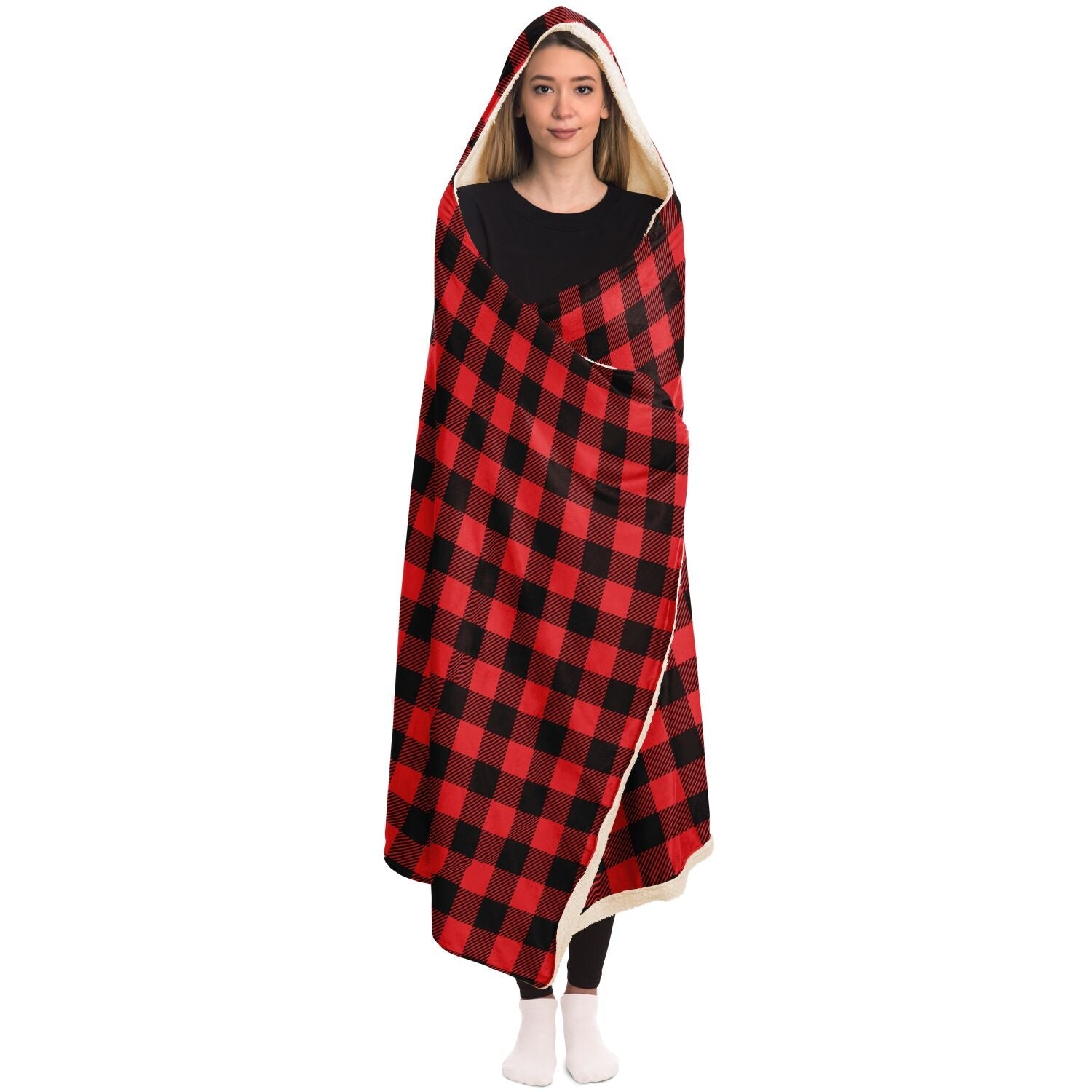 65 MCMLXV Unisex Red Buffalo Plaid Print Hooded Blanket - 65mcmlxv