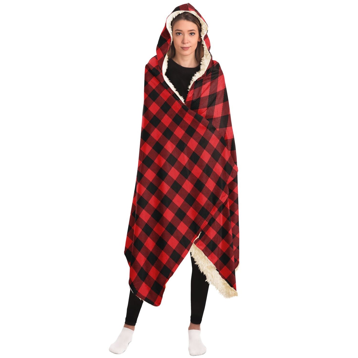 65 MCMLXV Unisex Red Buffalo Plaid Print Hooded Blanket - 65mcmlxv