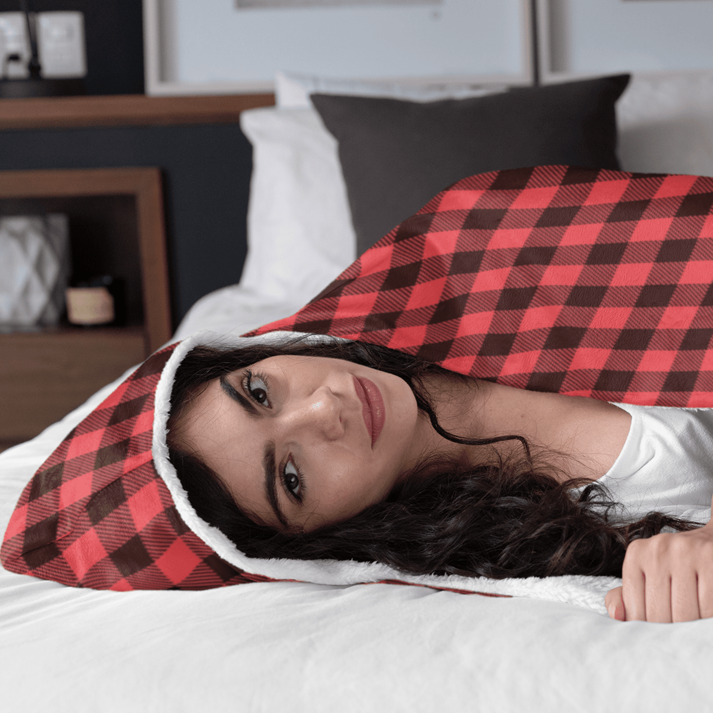 65 MCMLXV Unisex Red Buffalo Plaid Print Hooded Blanket - 65mcmlxv