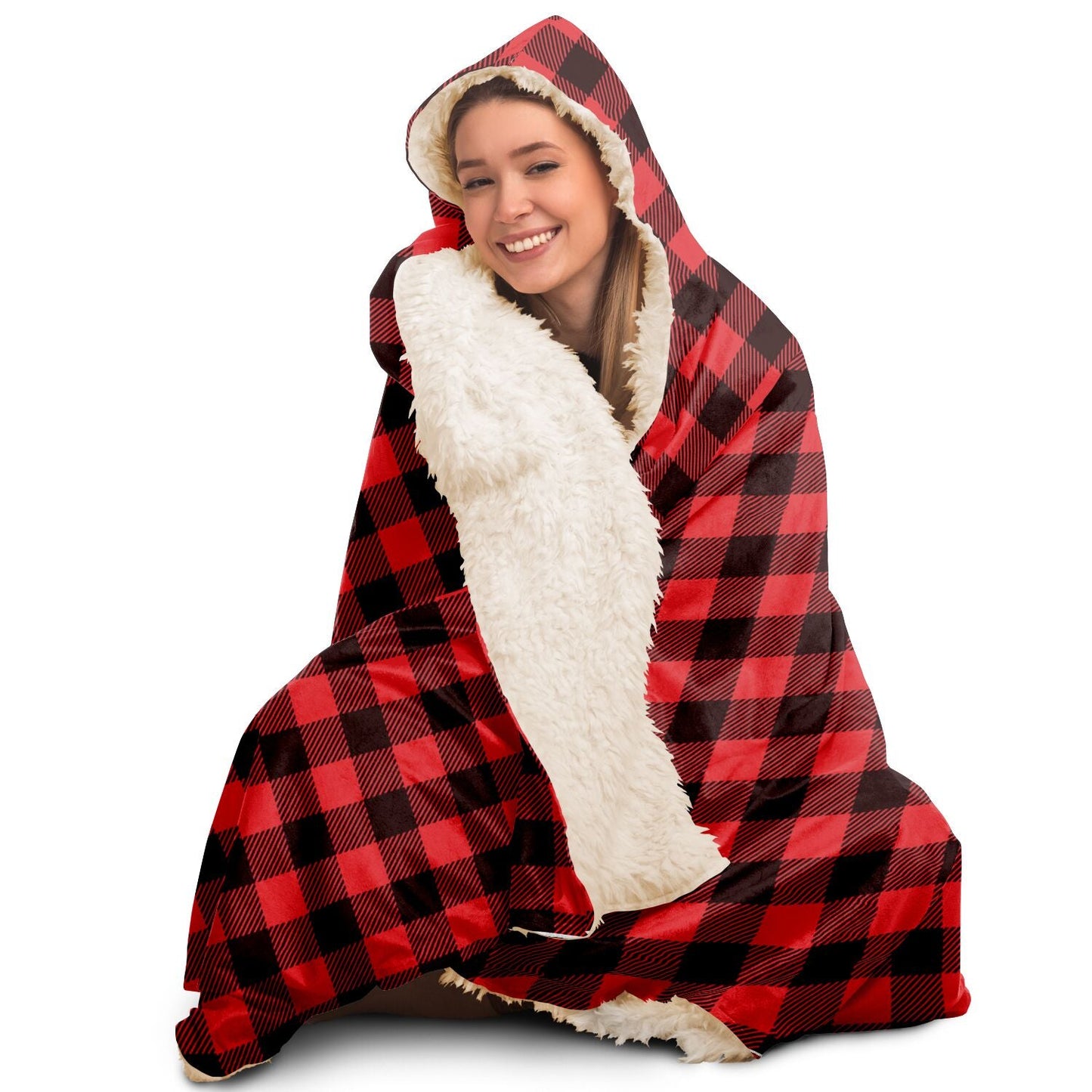65 MCMLXV Unisex Red Buffalo Plaid Print Hooded Blanket - 65mcmlxv
