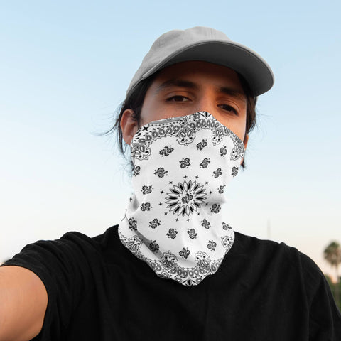 65 MCMLXV Unisex White Bandana Print Neck Gaiter - 65mcmlxv