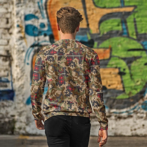 65 MCMLXV Unisex Woodland Camouflage & Red Plaid Print Fleece Sweatshirt - 65mcmlxv
