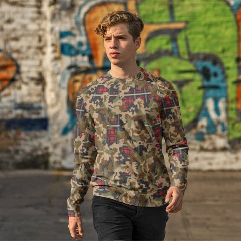 65 MCMLXV Unisex Woodland Camouflage & Red Plaid Print Fleece Sweatshirt - 65mcmlxv