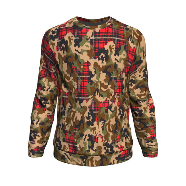 65 MCMLXV Unisex Woodland Camouflage & Red Plaid Print Fleece Sweatshirt - 65mcmlxv
