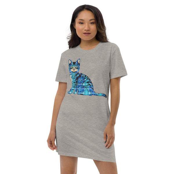 65 MCMLXV Women's Bejeweled Blue 70s Disco Cat Organic Cotton T-Shirt Dress