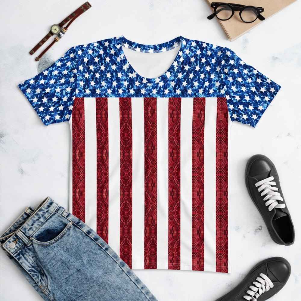 65 MCMLXV Women's American Flag Sequin Print T-Shirt