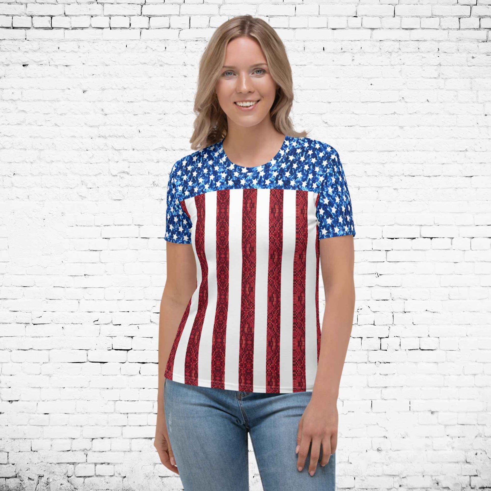 65 MCMLXV Women's American Flag Sequin Print T-Shirt