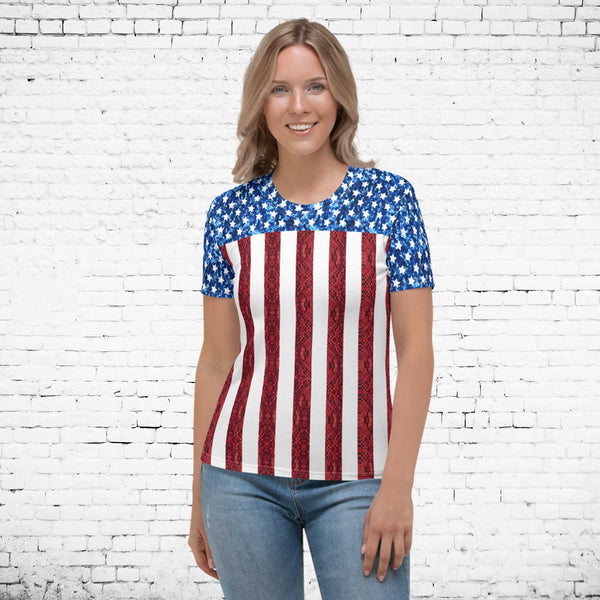65 MCMLXV Women's American Flag Sequin Print T-Shirt - 65mcmlxv