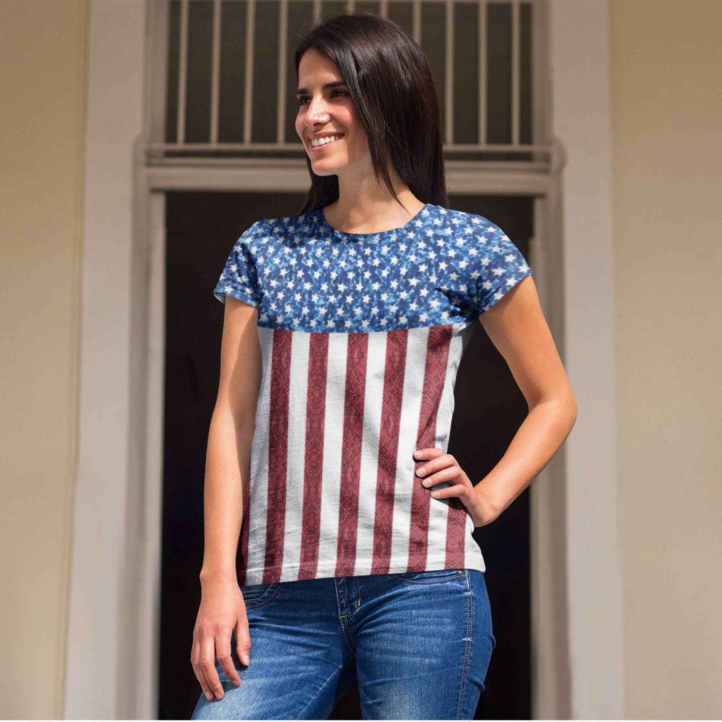 65 MCMLXV Women's American Flag Sequin Print T-Shirt