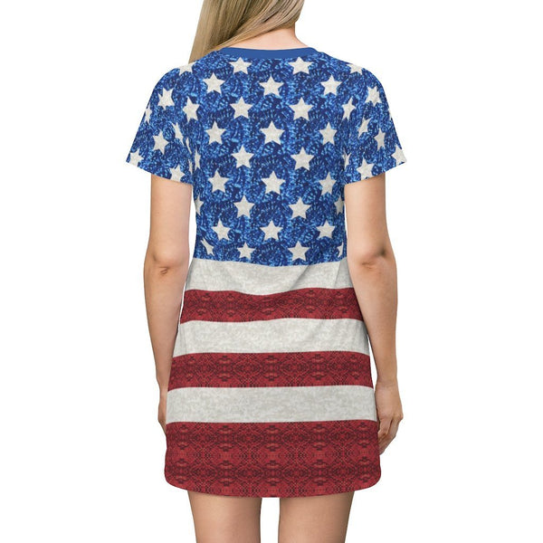 65 MCMLXV Women's Americana USA Flag Print T-Shirt Dress - 65mcmlxv