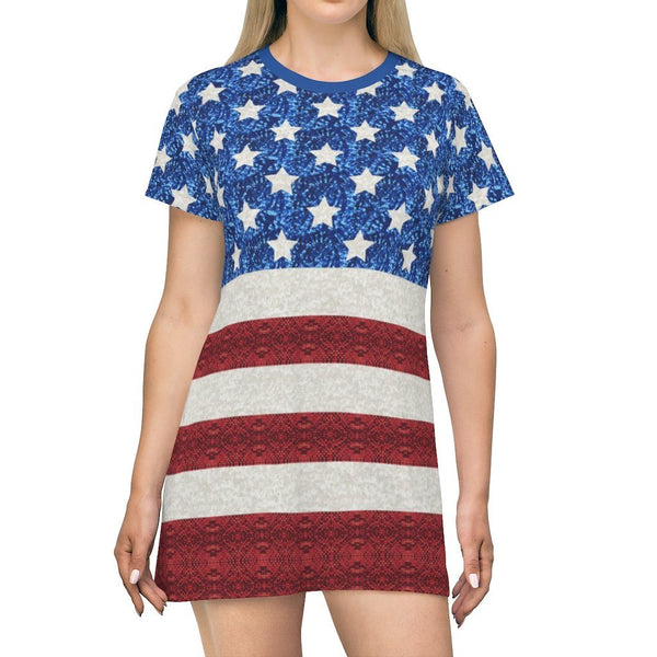 65 MCMLXV Women's Americana USA Flag Print T-Shirt Dress - 65mcmlxv