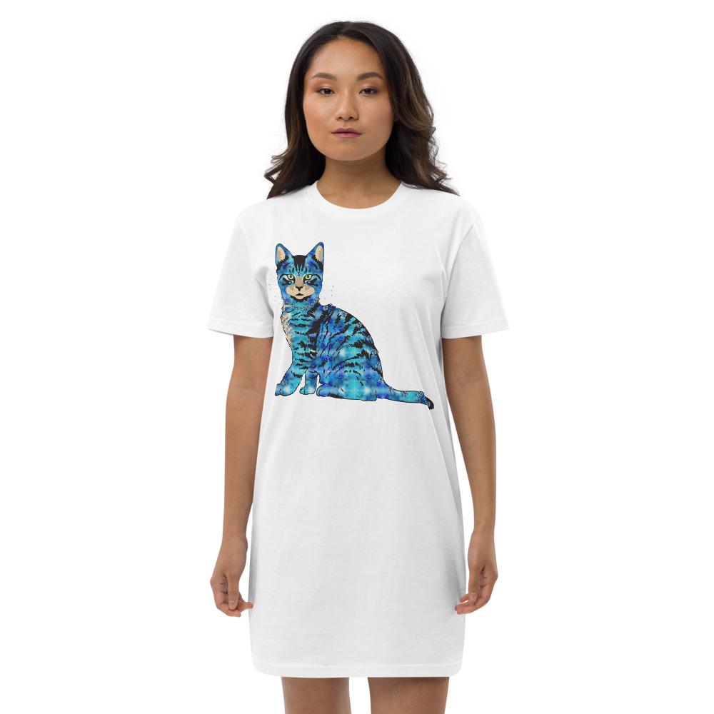 65 MCMLXV Women's Bejeweled Blue 70s Disco Cat Organic Cotton T-Shirt Dress - 65mcmlxv