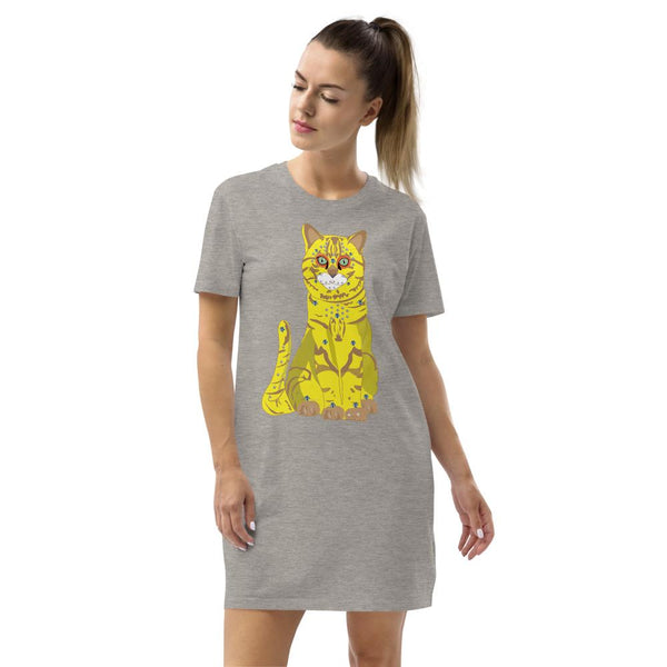 65 MCMLXV Women's Bejeweled Yellow 70s Disco Cat Organic Cotton T-Shirt Dress - 65mcmlxv