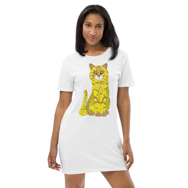 65 MCMLXV Women's Bejeweled Yellow 70s Disco Cat Organic Cotton T-Shirt Dress - 65mcmlxv