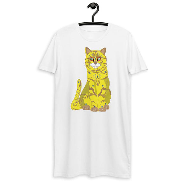 65 MCMLXV Women's Bejeweled Yellow 70s Disco Cat Organic Cotton T-Shirt Dress - 65mcmlxv