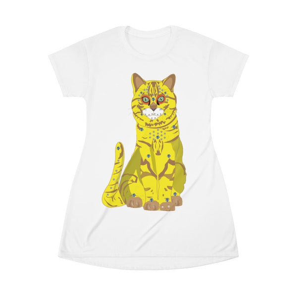 65 MCMLXV Women's Bejeweled Yellow and Blue 70s Disco Cats T-Shirt Dress - 65mcmlxv